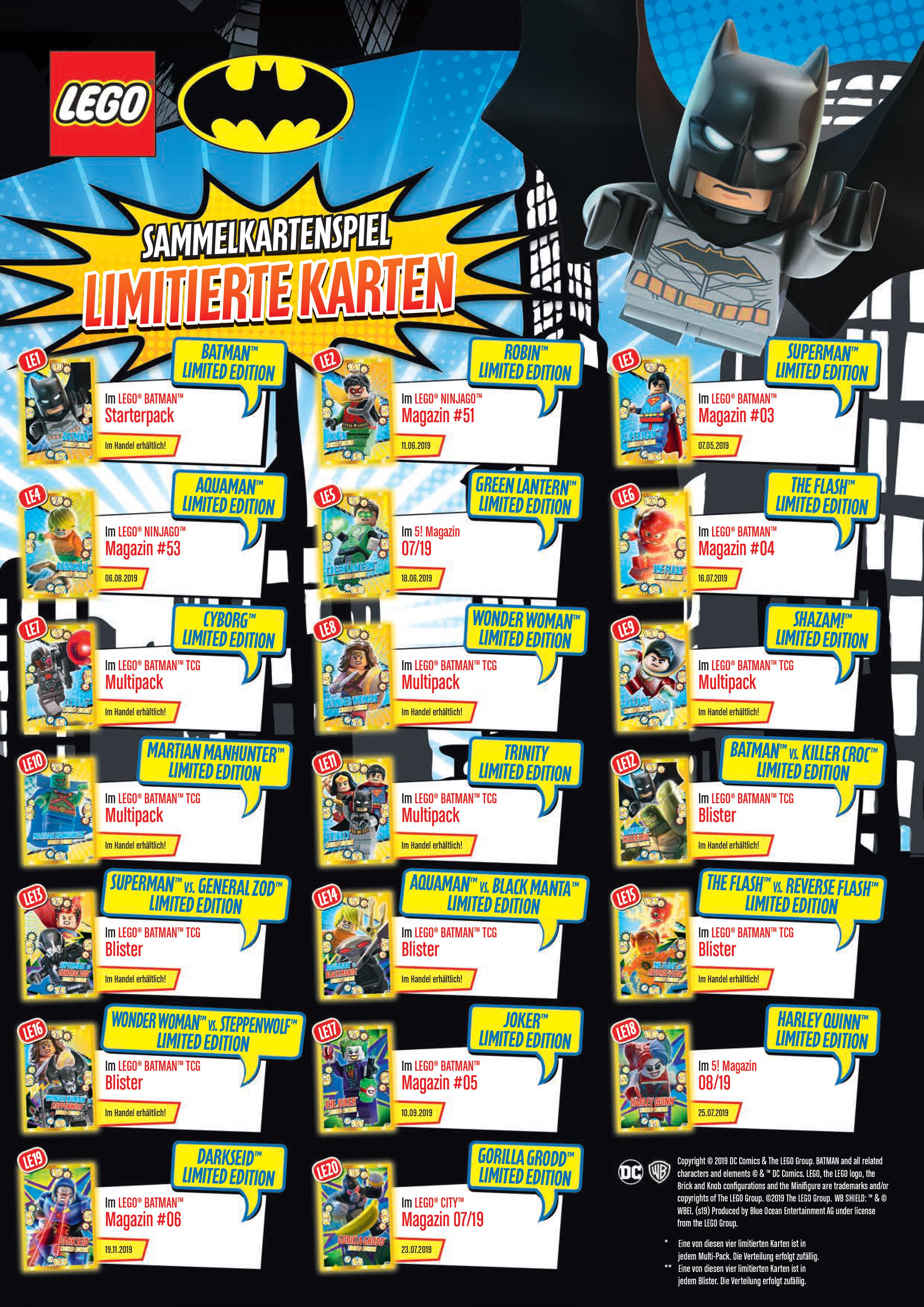 LEGO BATMAN DC alle 202 Trading Cards KOMPLETT Sammelalbum Komplettsatz Karten 